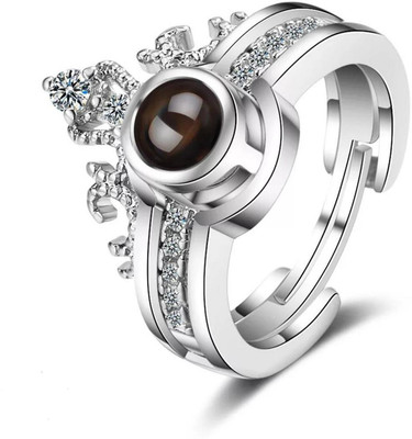 University Trendz 100 Languages I Love You Memory Crown Ring Copper Crystal Titanium Plated Ring