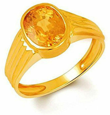 Jewelswonder Yellow SapphireStone (Pukhraj) Panchdhatu Alloy Sapphire Gold Plated Ring Stone Sapphire Gold Plated Ring