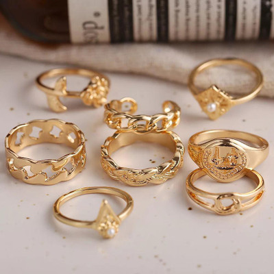 YU Fashions Steel Gold Plated Ring Set