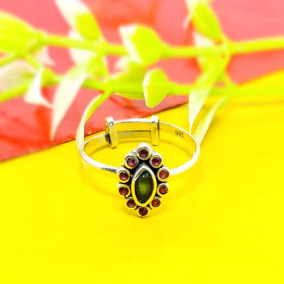 jsaj MARQUISE SHAPE RING WITH MULTI COLOR RUBY AND EMERALD STONE Sterling Silver Emerald Silver Plated Ring