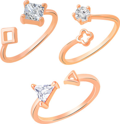 mahi Combo of 3 Geometrical Shapes Adjustable Finger Rings Alloy Cubic Zirconia Ring