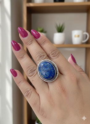 ShrimJewels Shrim Jewels Natural Lapis Lazuli Oval Adjustable Ring for Women & Girls Brass Lapis Lazuli Silver Plated Ring