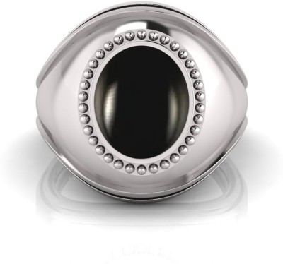 Pranjal Gems 9.25 Ratti Kala Hakik Gemstone Adjustable Ring With Lab CertificateTK Shell Agate Rhodium Plated Ring