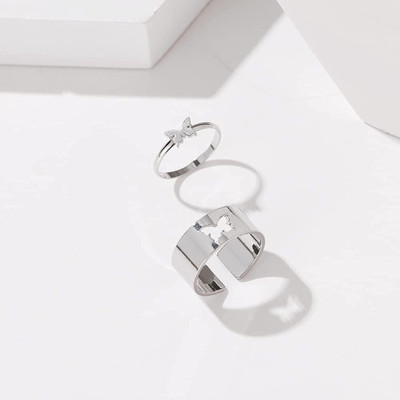 Vembley Stylish Silver Butterfly Matching Love Couple Ring Alloy Silver Plated Ring Set