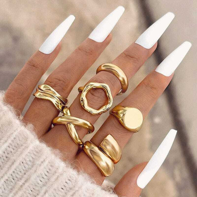 Minnies Set of 6 Stackable rings Stainless Steel Gold Plated Stack Ring