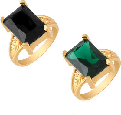 Morvi Gold Plated Brass, Big Stone, Combo Wedding Engagement Finger Ring women Brass Cubic Zirconia Gold Plated Ring