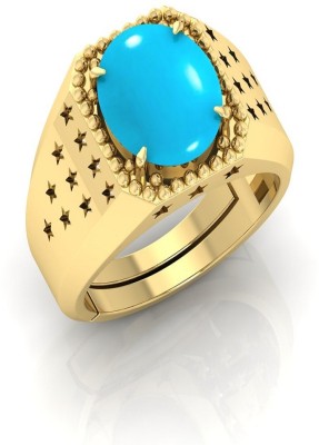 BHAIRAW GEMS 9.25 Ratti Turquoise Firoza Sky Blue Gemstone For Men And Women Brass Turquoise Gold Plated Ring