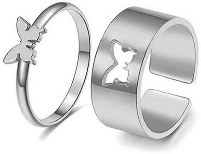Teeragaj Butterfly Couple Ring Stainless Steel Silver Plated Ring Set