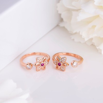 ZAVYA Blooming Petals Rose Gold 925 Sterling Silver Cubic Zirconia Sterling Silver Plated Toe Ring