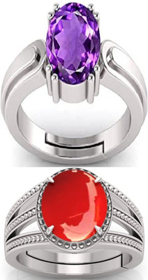 BHAIRAW GEMS Moonstone Stone Silver Adjustable Ring Stainless Steel Ring