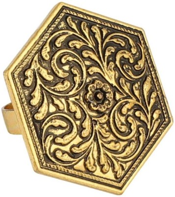 BHANA FASHION Gold Plated Oxidised Geometric Shape Self Design Ring Alloy Gold Plated Ring