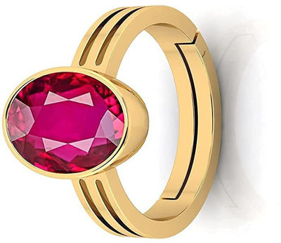 Gemzonite Ruby/Manik Ring Certified Panchdhatu Birthstone/Astrology/Rashi Ratan Brass Ruby Gold Plated Ring