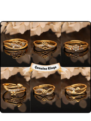 brado jewellery Combo of 6 Ad (American diamond) Adjustable Rings For Women and Girls Brass Diamond Gold Plated Ring