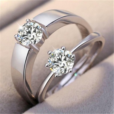 VIANSH Brass, Stainless Steel, Copper, Metal Cubic Zirconia, Diamond, Zircon Silver Plated Ring Set