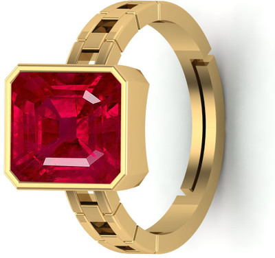 KUSHMIWAL GEMS 4.25 Ratti Natural Certified Ruby Manik Gemstone Brass Ruby Gold Plated Ring