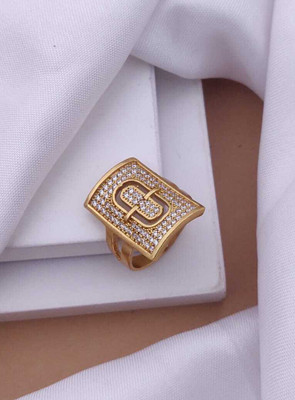 Mahi creations Gold Plated Diamond Wedding,Partywear ring-107 Brass Diamond Gold Plated Ring