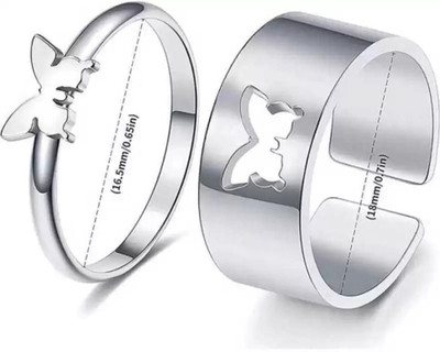 Vibeesle Adjustable Couple Ring For Girls & Boys Brass Silver Plated Ring