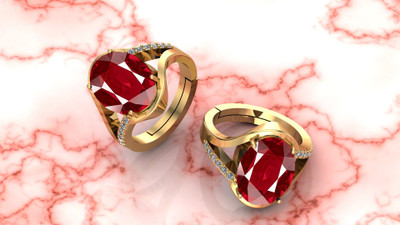 JEMSPRIME JEMSPRIME 14.25 Ratti 13.25 Crt Natural Burma Ruby Manik Birthstone Original Brass Ruby Gold Plated Ring