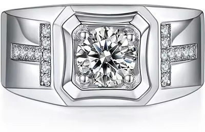 Heer Collection Exclusive Sterling Silver American Diamond Solitaire Adjustable Ring For Men Boy Stainless Steel Titanium Plated Ring