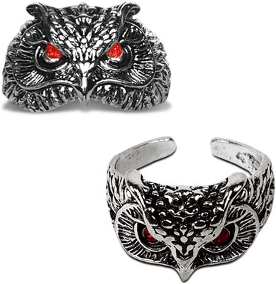 Utkarsh Pack Of 2 Nug/Stone Red Demon Eyes Owl/Ullu Bird Face Thumb Knuckle/Finger Ring Stainless Steel Ring