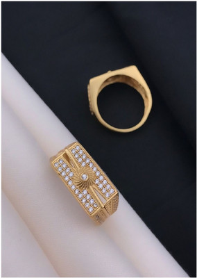 mahi creation Stainless Steel, Copper Diamond Gold Plated Ring