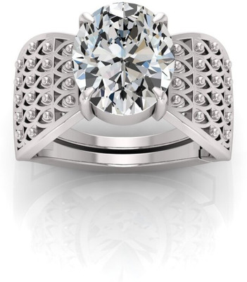 Pranjal Gems 12.25 Ratti Zircon Gemstone Adjustable Ring With Lab CertificateTU Crystal Zircon Sterling Silver Plated Ring