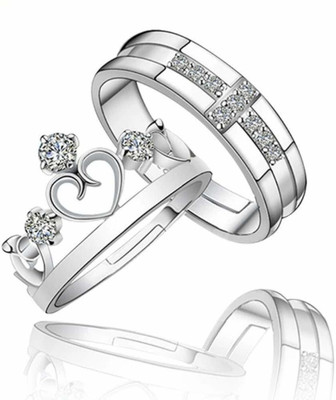 Inori AdjustableCoupleRingsComboLoverCrownEngravedKingQueenAmericandiamondValentine Brass, Stainless Steel, Copper Cubic Zirconia Rhodium, Silver, Titanium Plated Ring Set