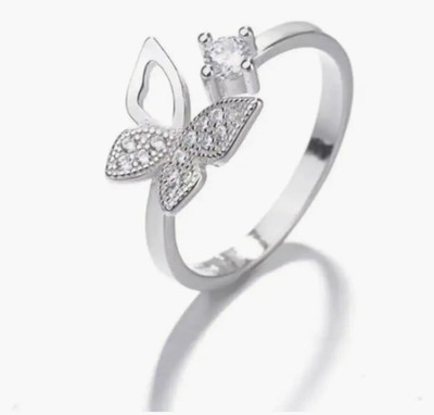 house of common Stylish Silver Plated Butterfly Rings Alloy Cubic Zirconia Sterling Silver Plated Ring