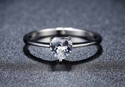 MYKI Style Queen Heart Shape Zircon Silver Plated Adjustable Ring for Women Stainless Steel Cubic Zirconia Silver Plated Ring