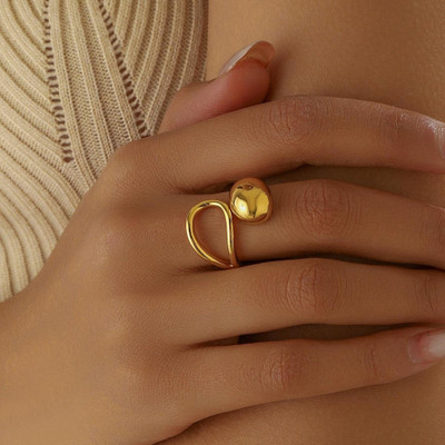 Lukaya Fashion Anti-Tarnish Statement Ring Stainless Steel Gold Plated Ring