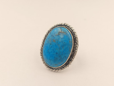ShrimJewels Rendy Handmade Brass Gemstone Jewelry with Unique Sky Blue Natural Turquoise Metal Turquoise Black Silver Plated Ring