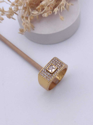 MAME CREATION Gold Plated Diamond Wedding,Partywear ring-61 Brass Diamond Gold Plated Ring