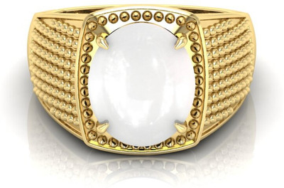 Pranjal Gems 9.25 Ratti Moonstone Gemstone Adjustable Ring With Lab CertificateKC Shell Moonstone Gold Plated Ring