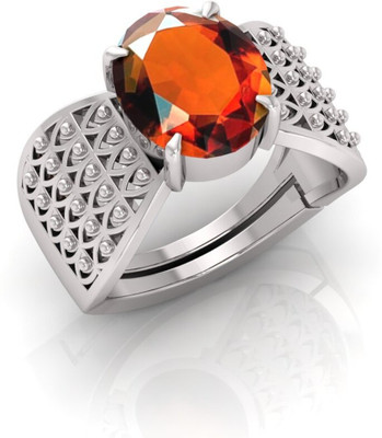 Pranjal Gems 14.25 Ratti Gomed Gemstone Adjustable Ring With Lab CertificateTU Stone Garnet Silver Plated Ring