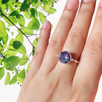 Chopra Gems Amethyst Stone Ring Original and Certified natural Katela/Jamunia For Men/Women Brass Silver Plated Ring