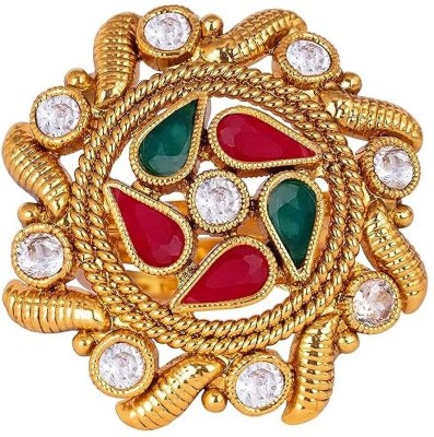 TAP Fashion Gold Plated Stylish Red & Green Stone Studded Adjustable Ring for Women & Girls. Copper Gold Plated Ring