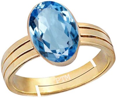 PTM Natural Blue Topaz 5.25 Ratti or 5 Ct Gemstone For Women Five Metal Adjustable Alloy Ring