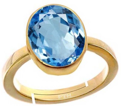 PTM Natural Blue Topaz 9.25 Ratti or 8.5 Ct Gemstone For Women Five Metal Adjustable Alloy Ring