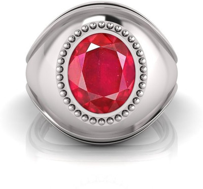 Pranjal Gems 9.25 Ratti Manikya Gemstone Adjustable Ring With Lab CertificateTK Shell Ruby Rhodium Plated Ring