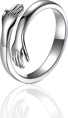 Garnet Gems Garnet Gems Adjustable silver plated hug ring Stainless Steel Ring