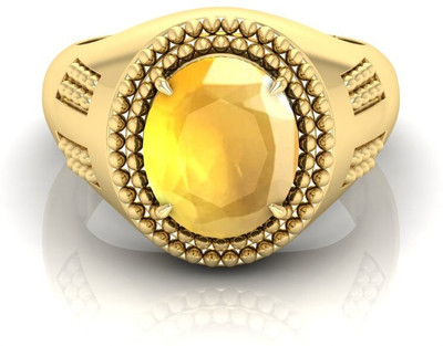 Pranjal Gems 9.25 Ratti Yellow Sapphire Gemstone Adjustable Ring With Lab CertificateCH Shell Sapphire Gold Plated Ring
