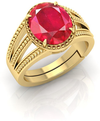 Pranjal Gems 14.25 Ratti Manikya Gemstone Adjustable Ring With Lab CertificateST Metal Ruby Gold Plated Ring