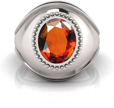 TODANI JEMS 9.25 Ratti Gomed Gemstone Adjustable Ring With Lab CertificateBO Shell Garnet Rhodium Plated Ring