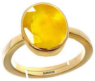 Suruchi Gems & Jewels Yellow Sapphire(Pukhraj) 10.25 Ratti or 9.5 Ct Panchdhatu/5 Metal Men Adjustable Stone Gold Plated Ring