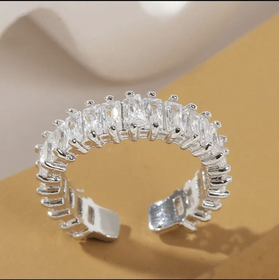 Ruhi Square Ring Shiny Full Circle CZ Diamond Ring Eternity Engagement Ring for Women Brass, Metal, Alloy, Sterling Silver, Copper Cubic Zirconia, Crystal Sterling Silver, Platinum Plated Ring