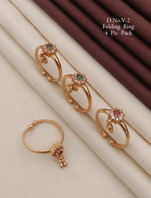 DIMIKI Gold Plated Combo of 4 AD Ring Alloy Cubic Zirconia Ring
