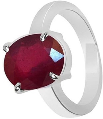 SIDHGEMS 10.25 Ratti 9.25 Carat Natural Ruby Stone Manik Ring Brass Ruby Silver Plated Ring