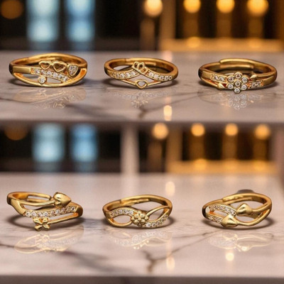 Hetshree Elegant Gold Combo Rings Collection Brass Diamond Gold Plated Ring