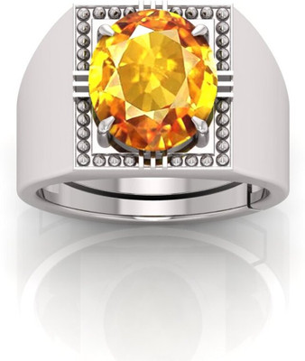 TODANI JEMS 12.25 Ratti Pukhraj Gemstone Adjustable Ring With Lab CertificateFB Crystal Sapphire Sterling Silver Plated Ring