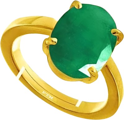 PTM Emerald (Panna) 7.25 Ratti or 6.5 Ct Natural Gemstone Five Metal Adjustable Metal Ring